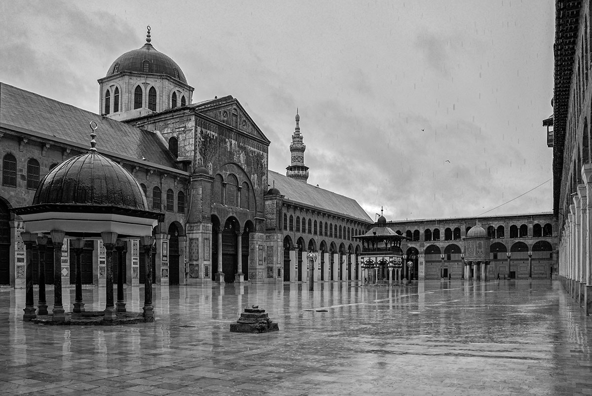 Die Omaijaden Moschee in Damaskus bei Regen